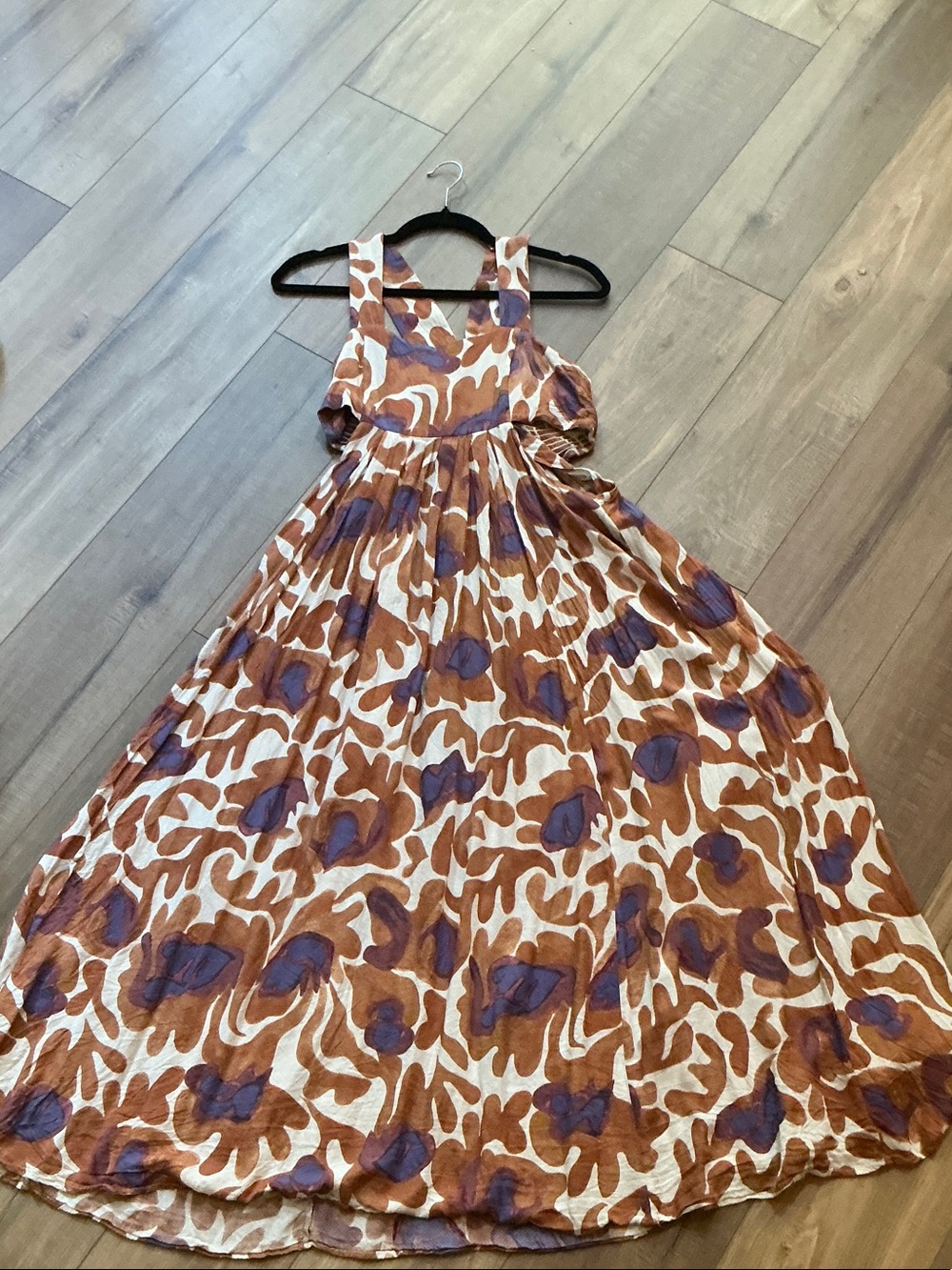 Anthropologie Brown and Purple Floral Midi Dress w small call out